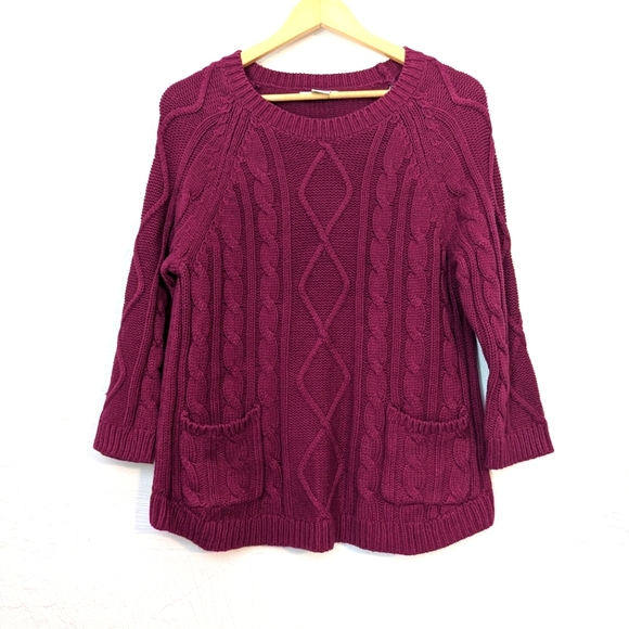Liz Claiborne Jewel Tone Magenta Warm Cozy Thick CableKnit Casual Office Sweater - Picture 2 of 8